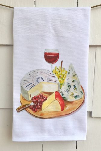 wine and cheese kitchen towel