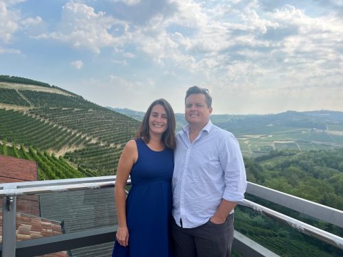 standing in the viewing area with all the vineyards behind us