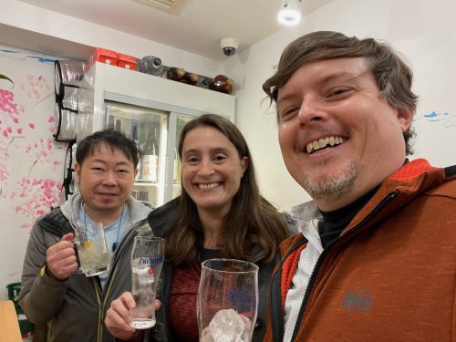Trying the wheat shochu with soda water